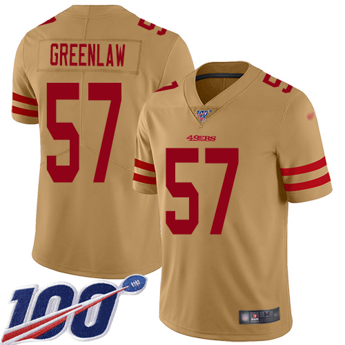 San Francisco 49ers Limited Gold Men Dre Greenlaw NFL Jersey 57 100th Season Vapor Untouchable Inverted